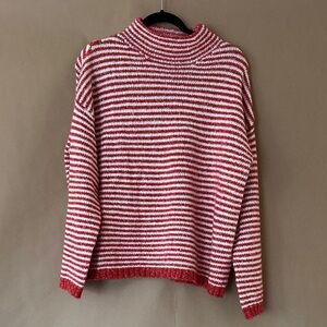 Anthropologie Red and White Striped Turtleneck Sweater